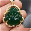 Pendentif Colliers Vert Jade Bouddha 925 Sier Plaqué Or Brillant Calcédoine Maitreya Blanc Agate Pendentifs Sans Chaîne 2177 Q2 Drop Dhc5F