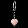 Llaveros Piedra natural Amor Corazón Llaveros Sier Color Cristal curativo Decoración del coche Llaveros Llavero para mujeres Hombres Entrega de la gota Jewe Dhd17