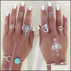 Band Rings Fashion 8Pcs /Set Boho Retro Finger Knuckle Elephant Snake Turquoise Lucky Stackable Midi Set Of For Women Party Drop Del Otl9X