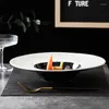 Plates Creative Ceramic Western Noodle Soup Straw Hat Plate Luxury Black And White Home Round Fruit Salad Dessert Tableware