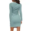 Abiti casual Bodycon Mini abito sexy O-Collo Bule Donna Manica lunga Patchwork Fasciatura Cintura Abiti da spiaggia da donna