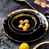 Platen Noordse retro ronde keramische plaat glazuur goudrand porselein diner ontbijt fruit dessert lade cake snackgerechten