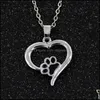 Colares pendentes 925 Sier Plaking Heart Paw Print Colar Pet Memorial Personality Cat Dog Loves Jóias por atacado 715 Q2 Drop de dhfyp