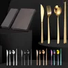 Dinnerware Sets 4 Pcs Stainless Steel Chopsticks Knife Fork Spoon Set Portable Reusable Cutlery Travel Utensils Including Case