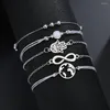 Link Bracelets Drop Simple Style Buddha Palm Map Pearl Chain Women Bracelet Vintage Silver Color Handmade Rope Wrap Femme