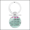 Nyckelringar Glass Time Gemstone Pendant Ring High Quality Teachers Day KeyFobs Holder Creative Letter Round Keychains Jewelry P374FA D DH6QN