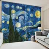 Curtain Decoration Curtains Luxury Blackout 3D Window For Living Room Bedroom Painted Blue