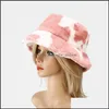 Stingy Brim Chapeaux En Plein Air Casual Fausse Fourrure D'hiver Pour Les Femmes Noir Blanc Vache Imprimer Seau Chapeau Hommes Pêcheur Cap Drop Delivery Mode A Otveo