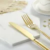 Dinnerware Sets Black White Gold Stainless Steel Portable Cutlery Set Forks Knives Spoons Korean Kitchen Bright Tableware Silverware