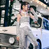 Stage Wear Kids Jazz Costumes Silver Sequin Tops Pants Sleeve Modern Street Dance Hip Hop Suit Children'S Day Catwalk Show Outfits