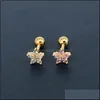 Dangle żyrandol 4 kolorowy kwiat 5a Flash Cyrron Coldings For Women Girl Titanium Steel Gold Sier Studs Elegancka biżuteria Dhlo6