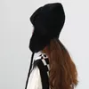 Berets Plush Knitted Thunder Bomber Hat Autumn And Winter Outdoor Warm Ski Cap Soft Skin Solid Color Lace Pullover Ear Hats For Women