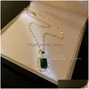 Pendant Necklaces Fashion Jewelry Choker Pedant Necklace S925 Siver Post Dangle Earrings For Women Green Crystal Rhinestone Geometri Dhzt2