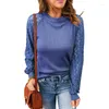 Women's T Shirts Women's Fashion T-Shirt Autumn Winter Long Sleeve Round Neck Lace Female Loose Waffle Patchwork Tops