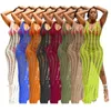 Casual Dresses Casaul Women Hollow Out Long Dress Sleeveless Split Bodycon Solid Color Beans Summer Clothes For Vestidos