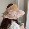 Chapeaux à large bord Parasol Femme Été Chapeau de paille creux Eaves ultraviolettes Couvrir le visage Protection solaire Pêcheur Beach HatWide