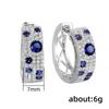 Hoop Earrings Bling Paved Blue/White CZ Silver Color Ear Circle For Women Daily Wear Fashion Accessories Jewelry