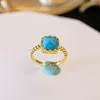 Bagues de cluster 925 Sterling Silver Square Turquoise pour les femmes ouvrant de magnifiques bijoux de fiançailles délicats de luxe