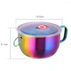 Bowls Stainless Steel Instant Noodle Bowl Large Capacity Anti-scalding Lunch Box Handle Container With Lid Salad Soup Rice