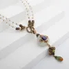 Pendentif Colliers Amorita Boutique avec boîte-cadeau Vintage Opal Naturel Agate Fleur Collier de perles