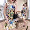 Casual jurken Zomer Dames Royal Vintage Retro Floral Print Elegant Dress Woman Tops Mouwloos Party Mini Deskled NS112