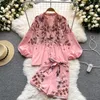 Women's Tracksuits Women Fashion Spring Autumn Chiffon Floral Print V-neck Long Sleeve Tops Drawstring Loose Bow Shorts Two-piece Sets E609