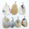 Pendant Necklaces 1pc Natural Stone Crystal Veins Irregular Metal Edging Smooth Oval Pendants Women Charms Jewelry Making DIY Necklace