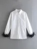 Kvinnor BLOUSES Fashion Woman 2023 White Shirt Top Cuff Feather Löstagbar grön blå plommonrosa chic casual minimalist klassisk basic Basic