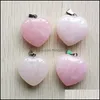 Arts And Crafts Natural Stone Charms 30Mm Heart Shape Pink Rose Quartz Pendants Chakras Gem Fit Earrings Necklace Making Assorted Dr Dh37T