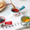 Plates Mini Ceramic Dish Coffee Milks Cup With Handle Japanese Floral Hand-draw Sauce Frothing Jugs Pot Kitchen Snack Plate