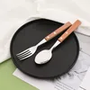 Dinnerware Sets Wooden Handle 8Pcs Multi Purpose Restaurant Party Supplies Dinner Fork Tableware Stainless Steel Kitchen Accessories