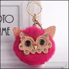 Key Rings Cute Pompom Jewelry Trendy Animal Owl Keyring Lovely Faux Rabbit Fur Ball Keychain Women Keyfob Holder P44Fa Drop Delivery Dh0Cp