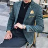 Men's Suits & Blazers Corduroy Blazer Men Slim Fit Green Khaki Grey 2023 Male Suit Jacket Gold Embroidery Terno Masculino Korean