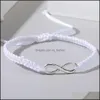 Länkkedja handgjorda mode nummer 8 charms armband för kvinnor justerar sier pläterad oändlighet symbolarmband svart vit flätad rop dh3yq