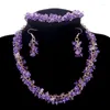 Collana Orecchini Set Promozione Pietra Vintage Pieno Viola Natura Perline Bracciali Girocollo Collane Donna