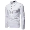 Polos pour hommes décontracté social formel chemise noire hommes à manches longues affaires mince bureau mâle coton hommes chemises habillées blanc