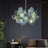 Chandeliers Blue Copper Led Pendant Lamp Living Dining Salon Bedroom Home Decor Hanging Lightings Modern Luxury Flower