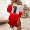 Casual Dresses Womens Fashion Merry Christmas Prints O Neck Off Shoulder Long Sleeves Sweatshirts Dress Misses