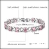 Arrivée de chaîne de liaison 3a CZ Bracelets à coupe carrée ronde pour femmes Bracelet de tennis glacé rose