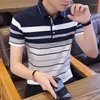 Heren polos polos shirt mannen zomer slimme casual slanke fit mode korte mouw strted bedrukte contrast kleur ademende heren