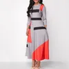 Party Dresses Plus Size Fashion Women Color Block Striped 3/4 Sleeve O-Neck Slim Maxi Dress