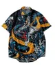 メンズカジュアルシャツメンズカジュアルトップショートスリーエレベッドシャツファッショナブルな通気性ハワイアンタトゥードラゴンパターン230114