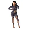 Women's Jumpsuits & Rompers Sexy Bodycon Romper Pit Bar Printing For Women Long Sleeve O Neck Rib Bodysuit Ladies Clothes Outdoor WearWomen'