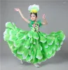 Scen Wear Girls Spanish Dancer Costumes Sexig Flamenco Dancing Dress Outfits Performance Flowers Ballroom Dance 360 ​​Degrees