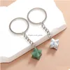 Anneaux clés Hexagram Crystal Opal Natural Stone Square Gemme Charms Keychains Hurring Cookings For Women Men Drop Deliver Jewelry Dhonq