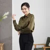 Kvinnors blusar 2023 Spring Autumn Women's 93% Real Silk High End Shirts Army Green Slå ner krage avslappnade toppar