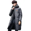 Men's Down 2023 Spring White Duck Jacket Men Hooded Fashion High Quality Long Thicken Warm Coat Loose Dark Grey Overcoat Parkas