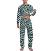 Pijama de leopardo para dormir masculino Pijama de outono azul e preto sono de roupas de noite de duas peças de manga longa de pijama fofos conjuntos de pijama