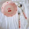 Ciotole Frutta Insalatiera Rosa Fragola Cartoon Ceramica Forchetta Cucchiaio Tazza Tazza Ragazze Colazione Dessert Stoviglie Cucina Stoviglie