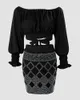 Work Dresses Women's Two-piece Fashion Long-sleeved Black Shoulder Sexy Mini Short Coat With Hip Drilling Skirt Suit